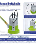 Auto/manual switchable One Third HP Submersible Sump Pump With Flow Sensor Switch For Flooded Basements And Outdoor Spots