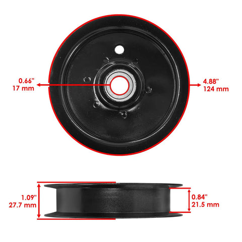 Heavy Duty Replacement Drive Idler Pulley Fits Toro 17 44ZX Z17 44 18 52ZX ZX440 ZX525 Z16 44 18 44ZX Mod C8L 32122 dimensions front and side view