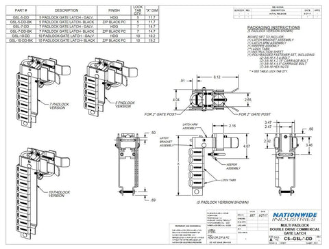 Heavy Duty Multi Lock Gate Latch For Chain Link Fences Secures Up To Five Padlocks With Real Deal Lockout Security specifications diagram.
