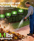 Man using 100000 RPM Cordless Leaf Blower With Dual 3Ah Batteries And Fast Charger for blowing leaves on sidewalk