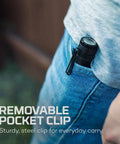 Pocket Power 500 Lumen Flashlight With Dual Modes Compact Rechargeable COB Work Light in pocket with steel clip