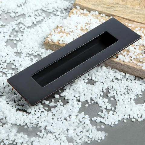 Flush Pull Handle Set 6 Inch Rectangular Oil Rubbed Bronze Edge Free Chamfered Edges Smooth Soft Touch Finish Deep Finger Grip