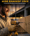 Worker using Torx Star Punch And Security Bit Set, 13-Piece, S2 Steel Tamper-Proof Bits With Center Hole for drilling wood.
