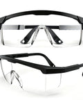 Heavy Duty Anti Fog Safety Glasses With Legit Clear Polycarbonate Lenses And Adjustable Temple Arms For Zero Eye Strain and Scratch Proof Shield, front and side views.