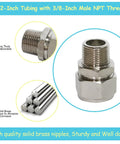 Front view of M8001 nickel-plated brass straight 1/2-in tubing to 3/8-in male NPT fitting with double O-ring