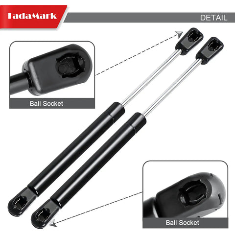 Close-up of a 10 Inch Gas Strut Lift Support 45 Lb Each, 2 Pack with ball socket details for heavy lids