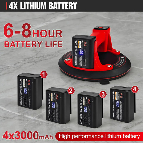 Hands Free Electric Suction Cups Lifter For Glass And Tile 600 Lbs Max Load 8 Inch with four 3000mAh batteries