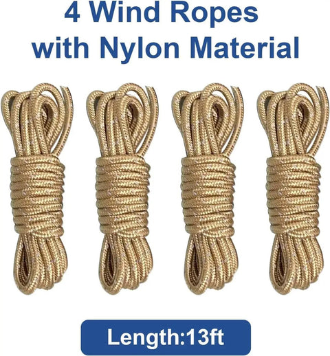 Beefy Heavy Duty Canopy Tent Stakes And Dog Tie Out Stakes Corkscrew Ground Anchors In Steel With Iron Rod Installation Tool And Four Orange Wind Ropes Set Of 4 For A Rock Solid Outdoor Setup; four 13 ft nylon wind ropes