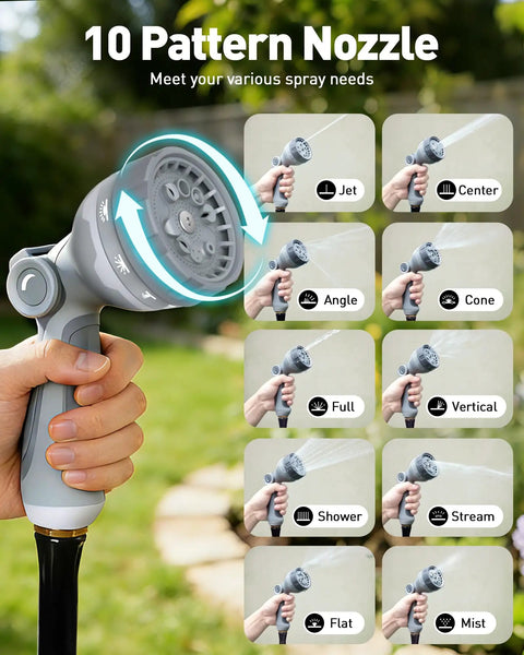 Wall Mount Retractable Garden Hose Reel With One Half Inch By One Hundred Foot Hose, Slow Auto Rewind, Ten Pattern Nozzle settings
