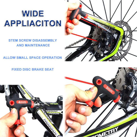 Using Bike Hex Allen Key Wrench Set 4 5 6mm T-Handle With Ball End on bicycle disc brakes and pedals.