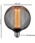 Vintage LED Edison Bulb With Black Metal Cage For Home Use Warm 2200K Soft White 3.5W Low Power Dimmable Bulb With E26 Medium Base Ideal For Table Lamps Pendants Open Socket Decor, shown with dimensions 4.92 inches wide and 6.45 inches high.