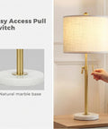 Gold Table Lamps Set Of 2 With Adjustable Height From 22 To 30 Inches, Dimmable Nightstand Lamps For Bedroom, Marble Base