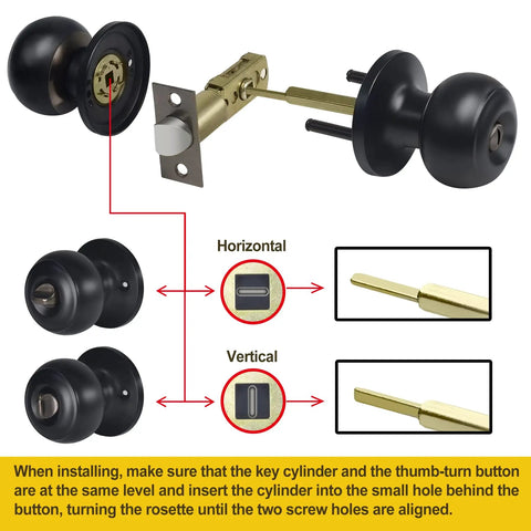 Privacy Door Knob Matte Black Keyless Lock In Solid Stainless Steel For Bedroom Or Bathroom With installation guide