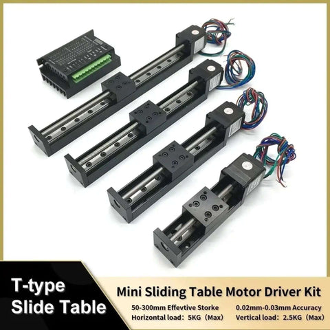 Heavy Duty XYZ Shaft Electric Sliding Table With T Shaped Linear Guide Rail And 2mm Pitch Precision CNC Motor Drive Kit For Smooth Motion Control, mini T-type slide table kit