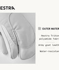 Army Leather Heli Ski 3 Finger Women's Leather Snow Glove in misty grey off white, hestra triton polyamide fabric visible