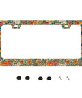 Cool Floral Print Stainless Steel License Plate Frame With Screws 12x6 Inch Auto Parts Decor For Cars Trucks SUVs Men Women
