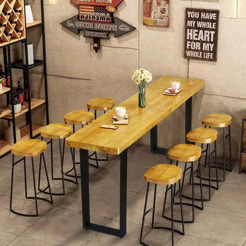 Pub setting with 40 Inch Bar Height Table Legs Set Of 2 Built To Last Heavy Duty Metal Rectangular Iron Furniture Legs and wooden tabletop.