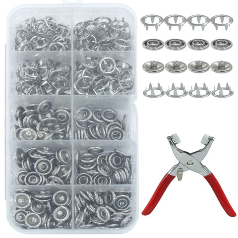 Straight Up 100 Sets Of Silver 9.5 Mm Heavy Duty Metal Snap Buttons With Professional Setting Pliers Kit For Jackets And Leather Work That Hold Secure Every Single Time.