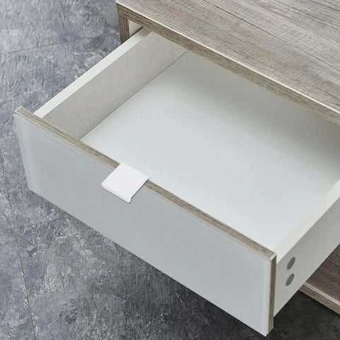 Open drawer with 30 Pieces 1.38 Inch Finger Pulls Aluminum Alloy White Cabinet Drawer Hardware With 0.63 Inch Hole Centers