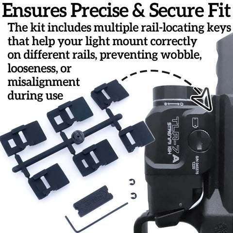Rail Mount Key Kit 69177 For TLR 7 HLX TLR 7 X TLR 8 G Light Universal Rails Six Precision Inserts shown with rail locating keys