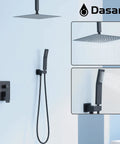 Ceiling Shower System With 12 Inch Rain Head Handheld And Body Spray Kit Glossy Black Ceiling Mount Shower Faucet Set With Valve
