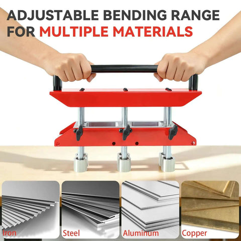 Person using 3 Station Metal Roofing Bender With 0 To 90 Degree Edge Roller Large Radius Sheet Metal Bender for multiple materials.