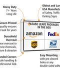 Premium 7 X 10 Inch Rustproof Aluminum Delivery Instructions Metal Sign For Amazon And FedEx And Ups Package Drop Off Outside Keep The Mail Pretty Dang Safe With This Straight Up Built Tough Mailbox Plaque with delivery instructions and logo.