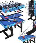 Four Foot All In One Game Table With Pool Billiards Air Hockey Soccer Foosball Table Tennis And Basketball Slam Dunk Station, displaying multiple game surfaces.