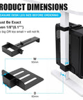 Product dimensions of Slick Under Desk PC Mount Clamp On Computer Tower Stand showing clamp mechanism and measurements.