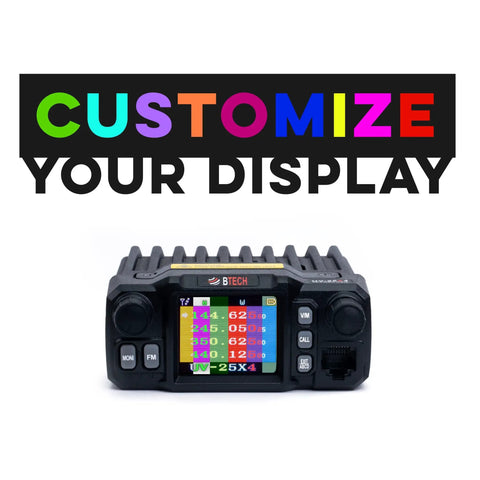 UV 25X4 Second Gen Mini Mobile 25 Watt Tri Band Base Station Radio front view with customizable display