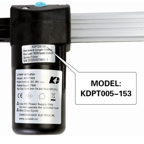 Heavy Hitter Linear Actuator For Power Recliner Lift Chair Motor Replacement Smooth DC Drive detail showing KDPT005-153 model specifications.