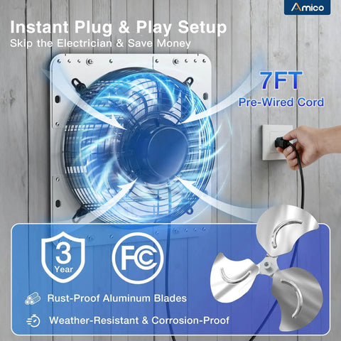 10 Inch Shutter Exhaust Fan With Remote, 9 Speed Ultra Quiet DC Motor, 1000 CFM Wall Mount Ventilation Installation