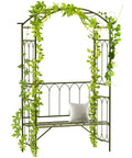 Metal Trellis Arbor Arch With Built In Garden Bench For Climbing Plants And Vines, Patio Decor, Two Person Outdoor Steel Seating