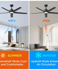 52 Inch Black Ceiling Fan With Light And Remote Control 3CCT Quiet DC Motor 5 Blade Modern Farmhouse Style summer winter modes