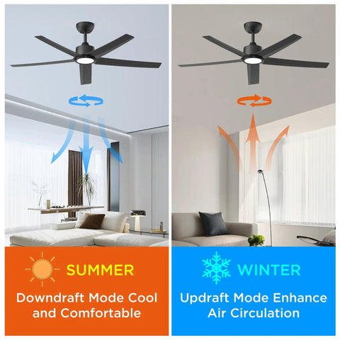 52 Inch Black Ceiling Fan With Light And Remote Control 3CCT Quiet DC Motor 5 Blade Modern Farmhouse Style summer winter modes