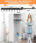Pull Out Broom Holder With Adjustable Double Row Sliding Hooks Multifunctional Mop And Broom Organizer for garage closet