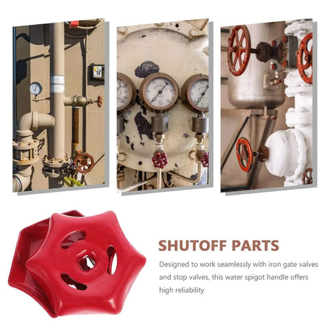 Two Pack Iron Valve Hand Wheels With 6mm By 6mm Square Hole in industrial setting with gauges and pipes