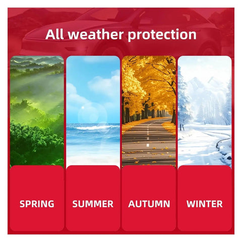 All weather protection for Heavy Duty TPE Floor And Cargo Mats For Pickup Trucks showcasing seasonal themes: spring, summer, autumn, winter.