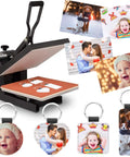 Sublimation Keychain Blanks Set PU Leather Heat Transfer Key Rings with printed photos and heat press machine