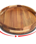 12 Inch Acacia Wood Lazy Susan Turntable With Double Handle, Big Spice Organizer For Countertop, Table, And Cabinet, 360 Degree Spin, Durable Kitchen Caddy For Spices, Condiments, Snacks showing wooden finish
