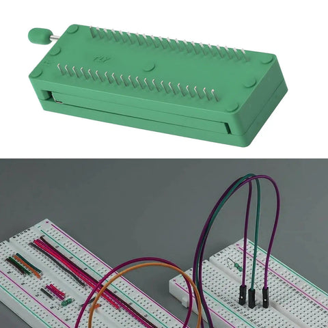 Four Pack 40 Pin 2.54mm ZIF IC Socket for Microcontrollers with durable metal and plastic construction on breadboards.