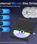 External Blu-ray Drive With 6X BD-RE Burning, USB-C And USB 3.0, 3D Blu-ray Playback, No-Fuss Setup And Fast BD DVD CD Writing, Reliable High-Speed Optical Drive For PC Or Laptop, Plug-and-Play Media Player, Backup, And Data Transfer, black slim disc drive with USB-C and USB 3.0 cables