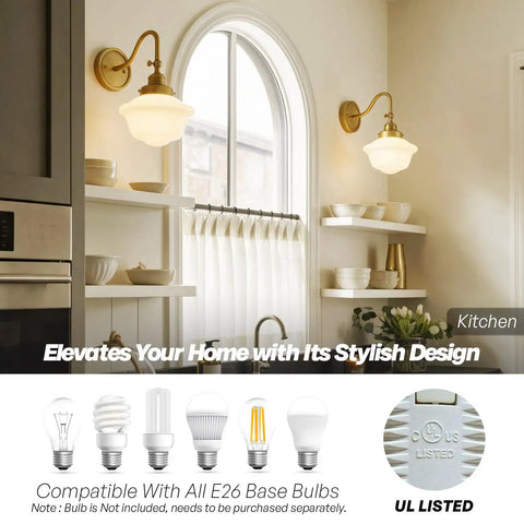 SongCiLT Vintage Sconce Wall Lighting with Milk White Glass Shade in a stylish kitchen setting.