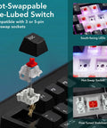 Close-up of Hot Tier Mechanical Gaming Keyboard With Glowing LCD Screen And Control Knob Triple Mode Wireless Gasket Mount Hot Swappable Linear Red Switches.