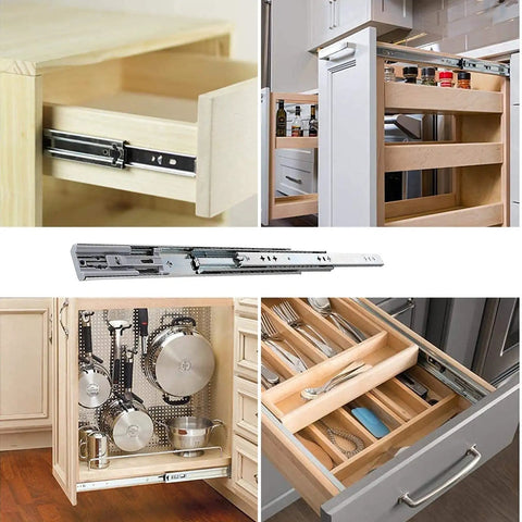 Heavy Duty Soft Close Drawer Slides 14 Inch Side Mount Telesrails for Kitchen Cabinets and Furniture 2 Pack in use