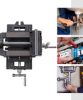 Heavy Duty Cross Slide Drill Press Vise 5 Inch X Y Machine Vice Built Rock Solid With Cast Iron Body in use, showcasing precision and clamping features.