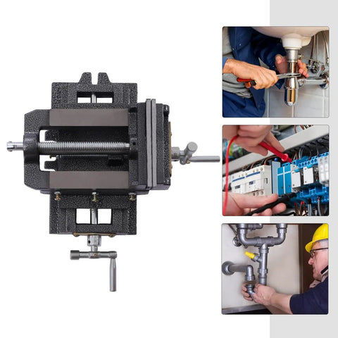 Heavy Duty Cross Slide Drill Press Vise 5 Inch X Y Machine Vice Built Rock Solid With Cast Iron Body in use, showcasing precision and clamping features.