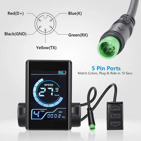 Waterproof LCD Bike Display Panel With 5 Pin X1 Connector For 24V 36V 48V Electric Bikes And Scooters Beefy Speedometer Dashboard Replacement ABS Built For Long Battery Life Easy Install Clear Readout For Electric Mountain Bikes