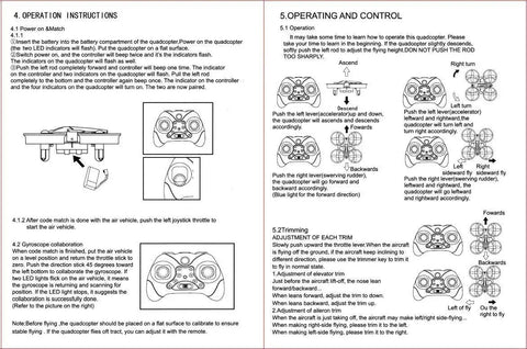 Instruction manual for DIY RC Helicopter Spare Parts Kit with Enclosure, Propellers, Receiver Board, showing remote control operations.