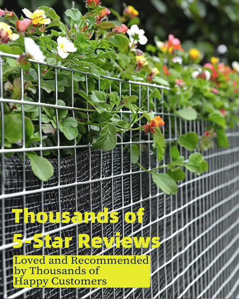Rugged Heavy-Duty Half Inch Hardware Cloth Roll 36x100 Ft, 19 Gauge in garden use with flowers, showing rust-resistant mesh fence.